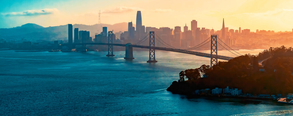 Aerial view of the Bay Bridge in the San Francisco Bay Area